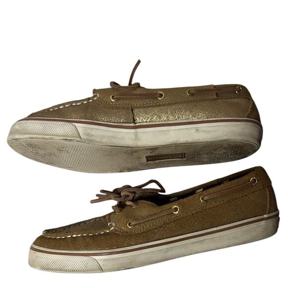 Sperry Women’s Leather Gold Glitter Boat Shoes. Size 9. - Picture 3 of 9